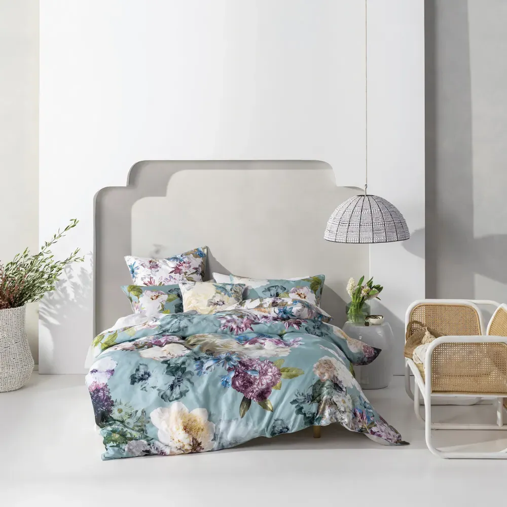 Lena Single Floral Duvet Cover Set - Blue, Cotton