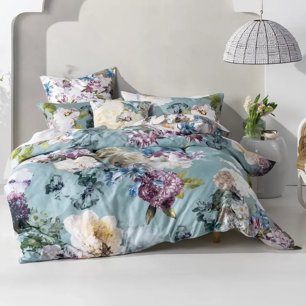 Lena Single Floral Duvet Cover Set - Blue, Cotton