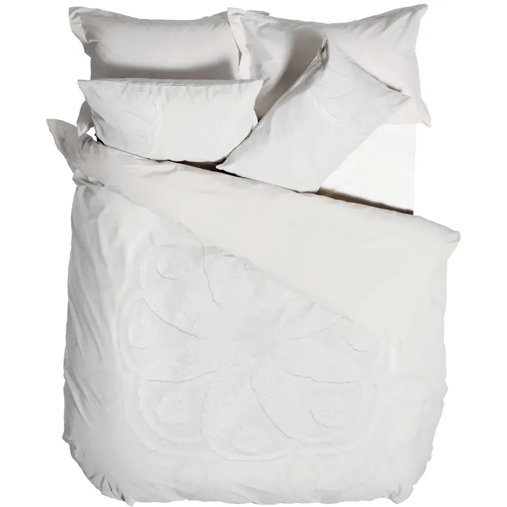 Manisha Super King Tufted Duvet Cover Set - White, Cotton