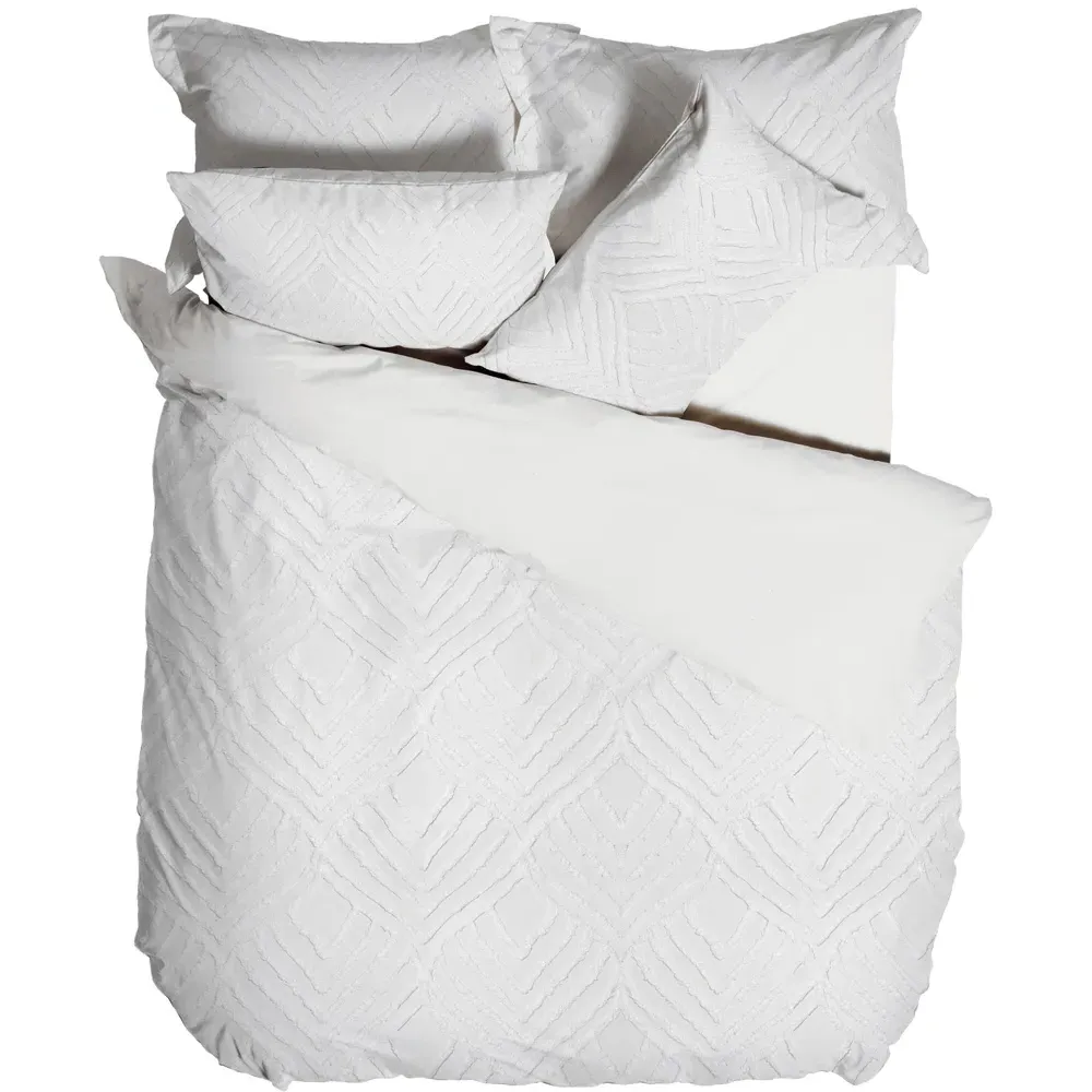 Palm Springs Super King Ogee Tufted Duvet Cover Set - White, Cotton