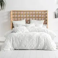 Palm Springs Super King Ogee Tufted Duvet Cover Set - White, Cotton