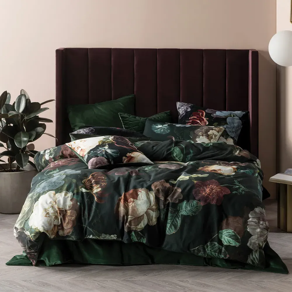 Winona King Size Botanical Duvet Cover Set - Green, Cotton image