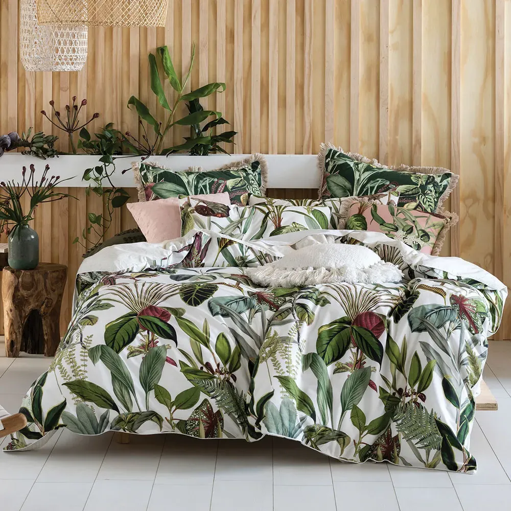 Wonder Plant Double Botanical Duvet Cover Set - Green, Cotton