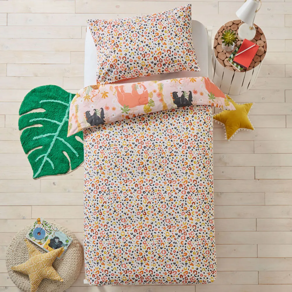 Double Endangered Safari Animal Duvet Cover Set - Pink, Cotton