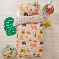 Double Endangered Safari Animal Duvet Cover Set - Pink, Cotton