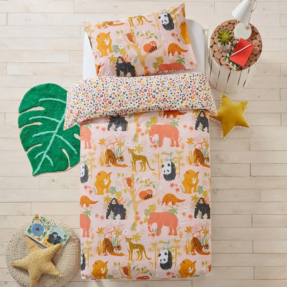 Double Endangered Safari Animal Duvet Cover Set - Pink, Cotton