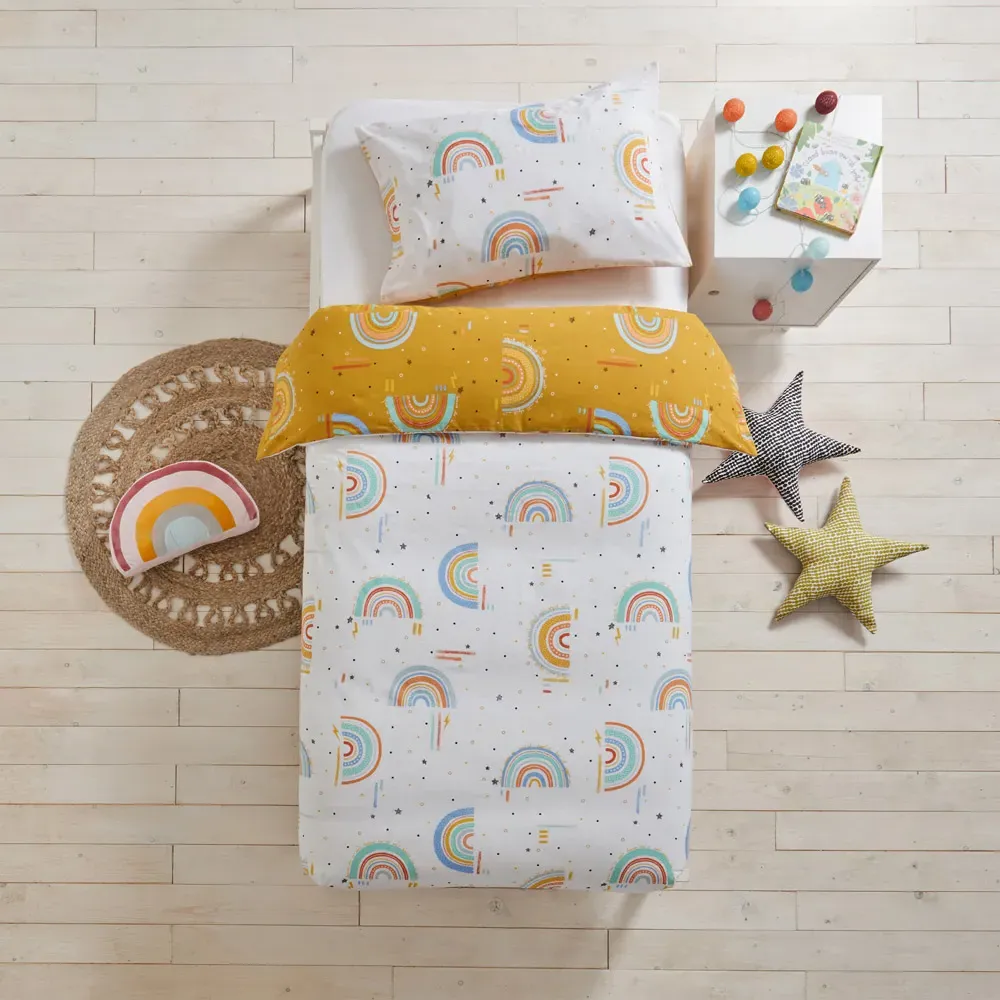 Rainbow Double Duvet Cover Set - Yellow, Cotton
