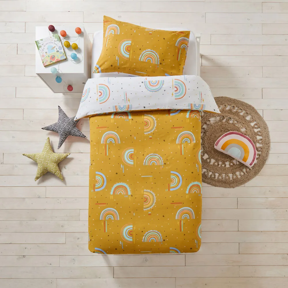 Rainbow Double Duvet Cover Set - Yellow, Cotton