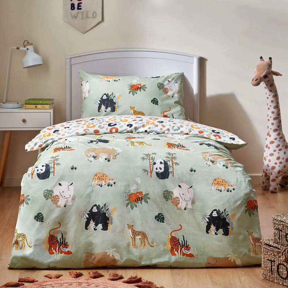 Wildlife Double Animal Reversible Duvet Set - Green, Multi