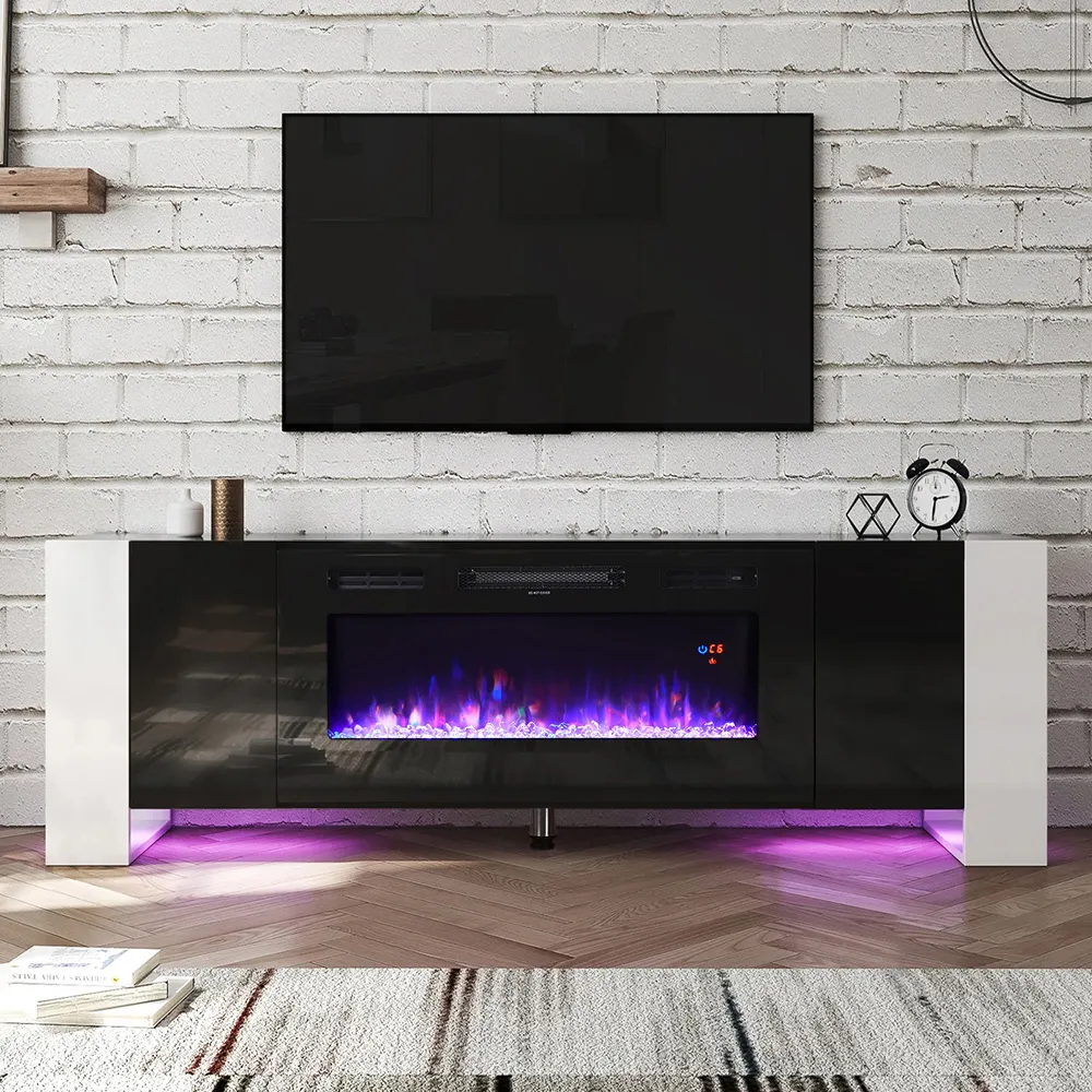12 Colour Flame Recessed Electric Fireplace Insert - White image