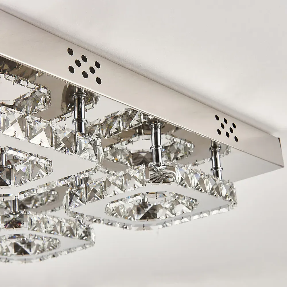 16 Inch Square Crystal LED Ceiling Light - Clear