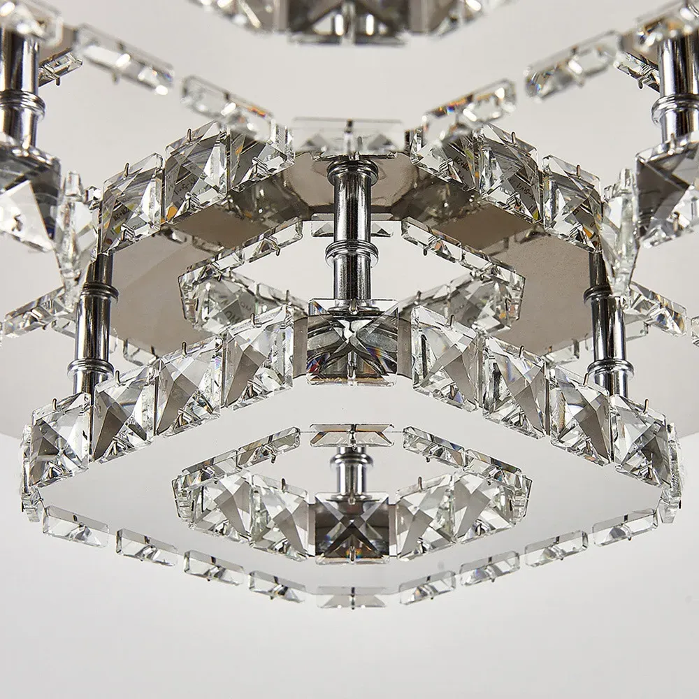 16 Inch Square Crystal LED Ceiling Light - Clear