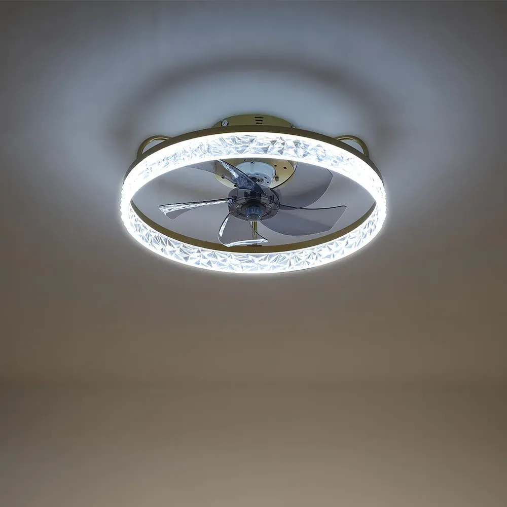 19 inch Crystal LED Ceiling Fan Light with Remote - Gold