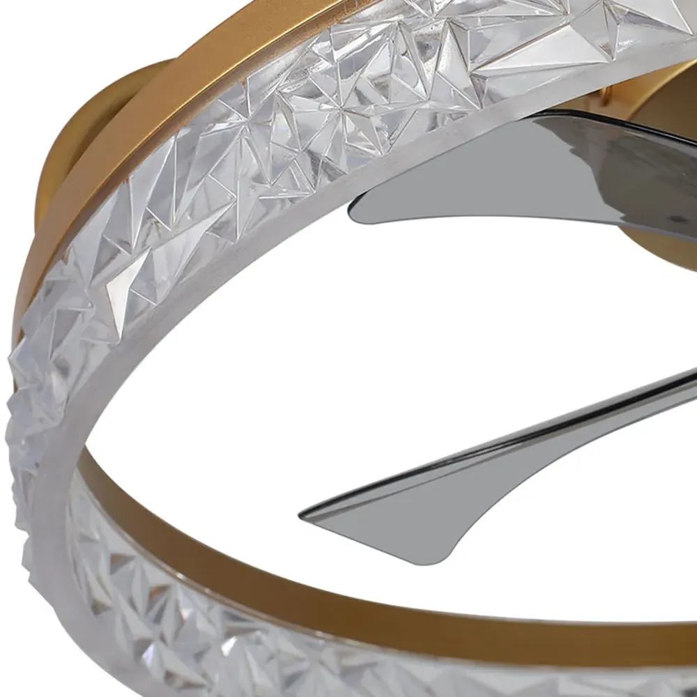 19 inch Crystal LED Ceiling Fan Light with Remote - Gold