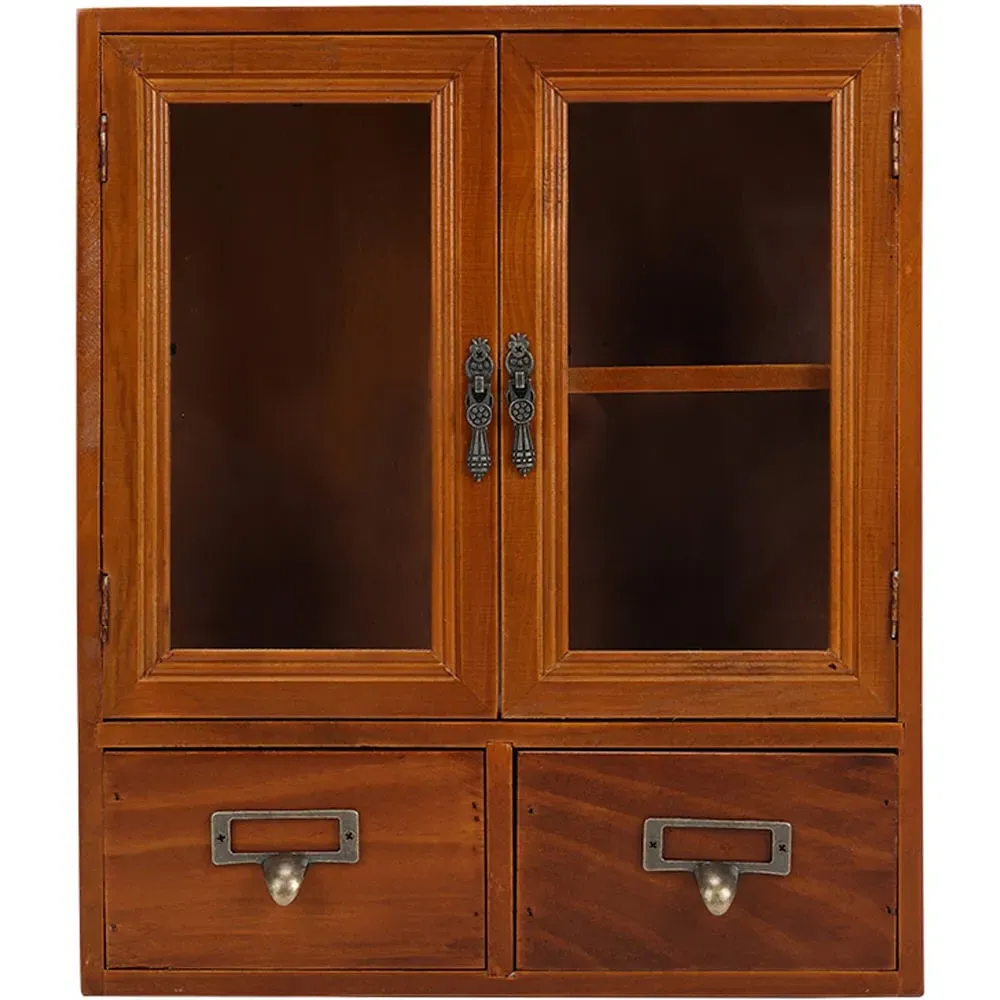 2 Door 2 Drawer Desktop Organiser - Brown, Wood image