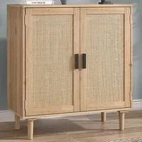 2 Door Rattan Sideboard - Oak, Brown