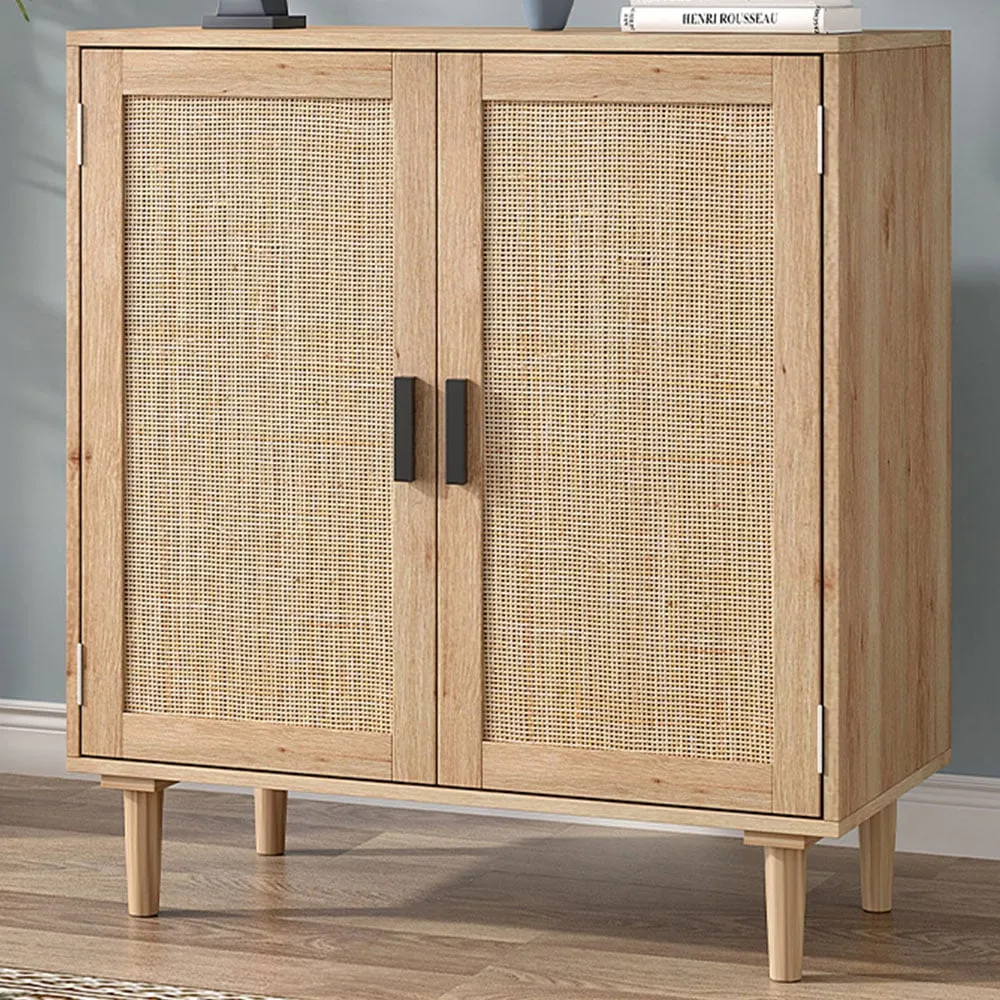 2 Door Rattan Sideboard - Oak, Brown