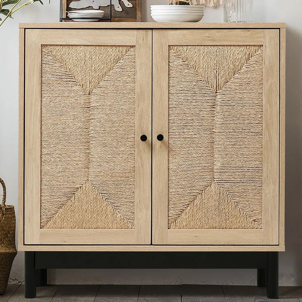 2 Door Sideboard with Woven Doors - Brown, Wood image