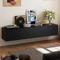 2 Door Wall Mounted Floating TV Unit - Black