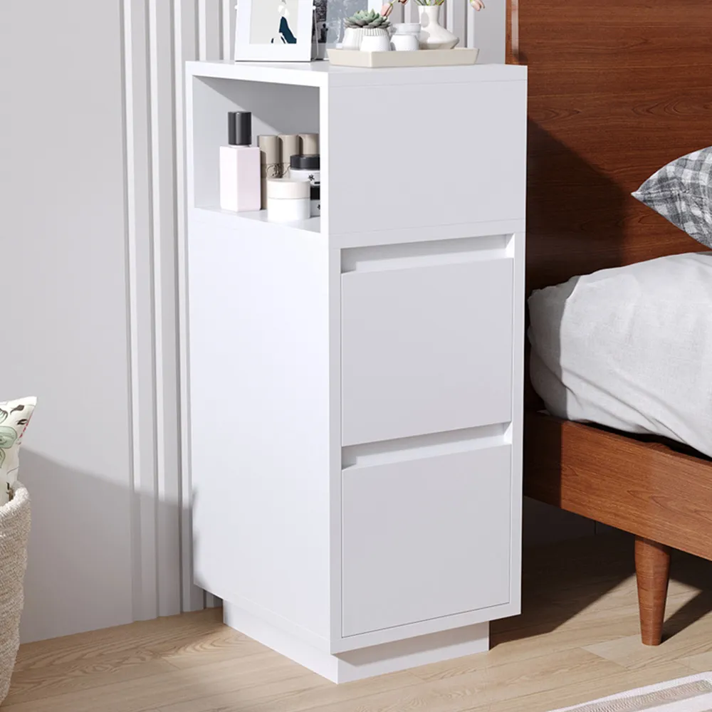 2 Drawer Bedside Table with Open Shelf - White