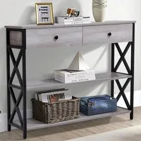 2 Drawer Narrow Console Table with Storage - Grey