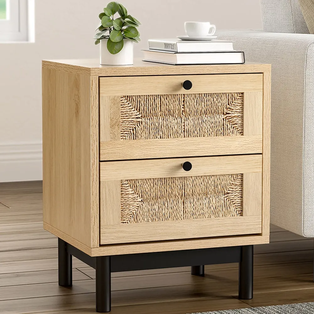 2 Drawer Woven Accent Cabinet - Brown image