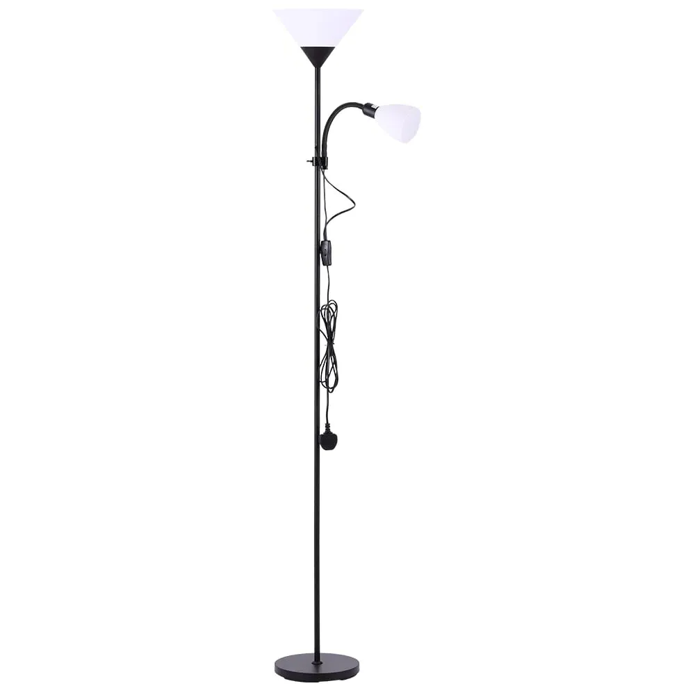 2 Head Floor Lamp with Button Switch - Black
