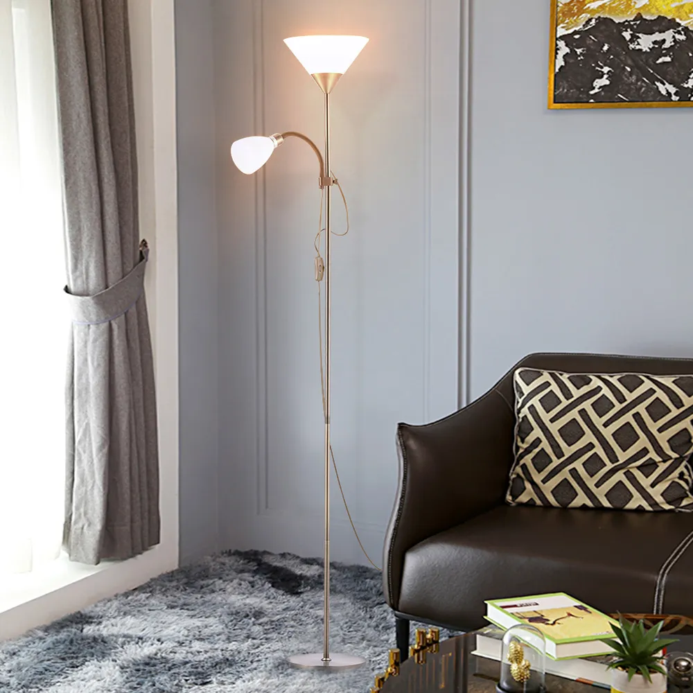 2 Head Tall Floor Lamp with Button Switch - Bronze