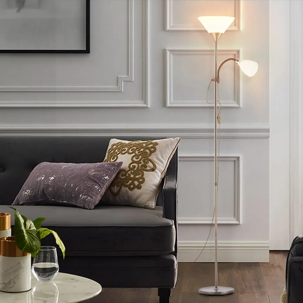 2 Head Tall Floor Lamp with Button Switch - Bronze