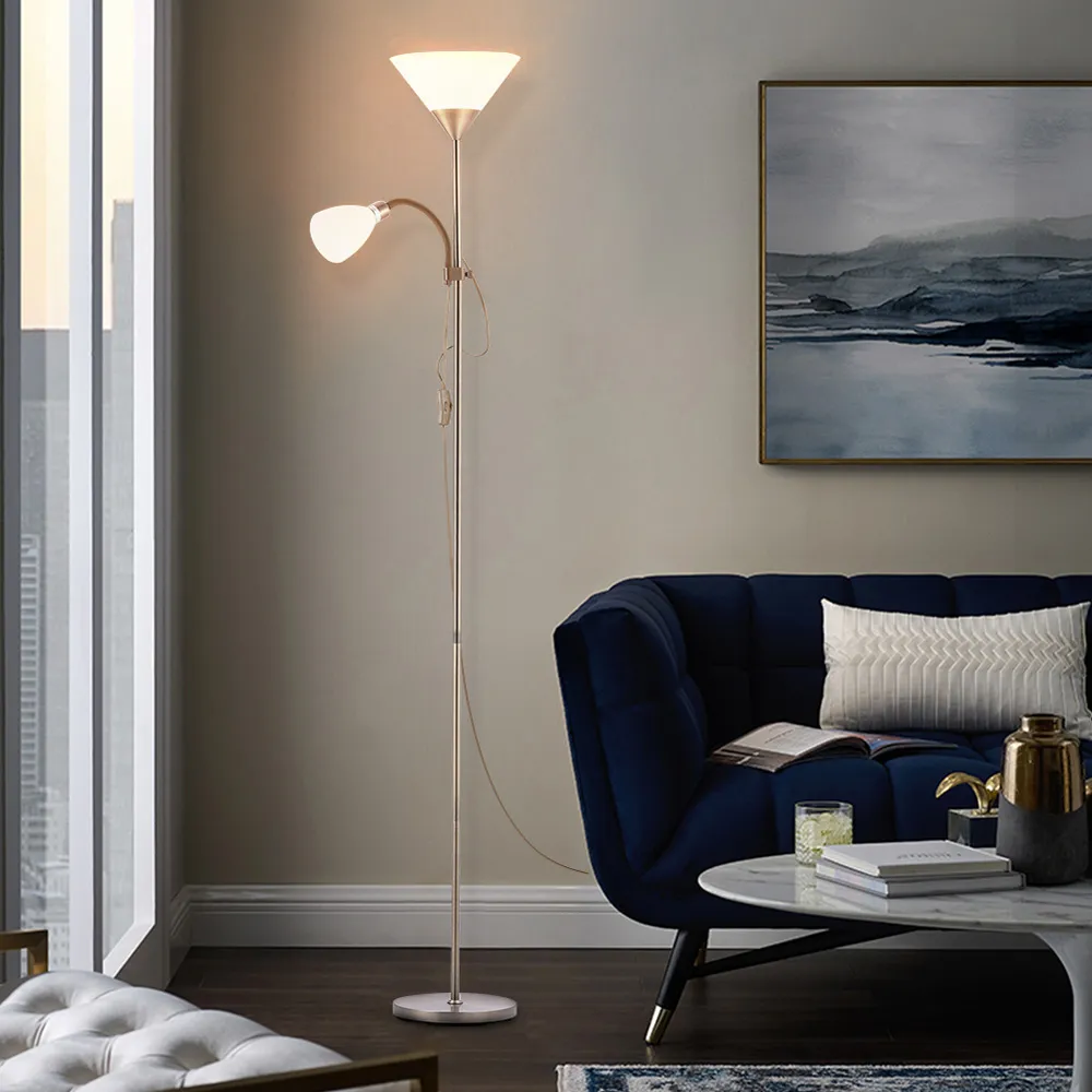 2 Head Tall Floor Lamp with Button Switch - Bronze