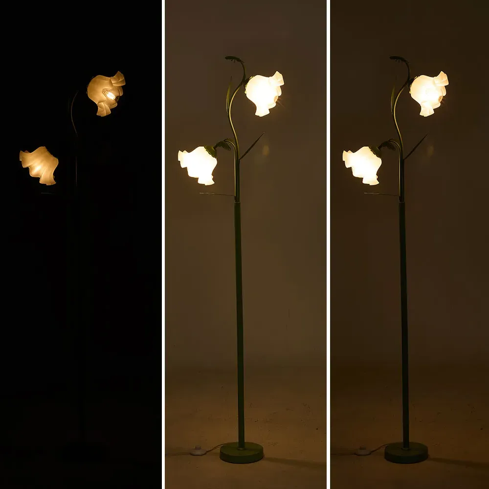 2 Light Floral Floor Lamp with Foot Switch - Green