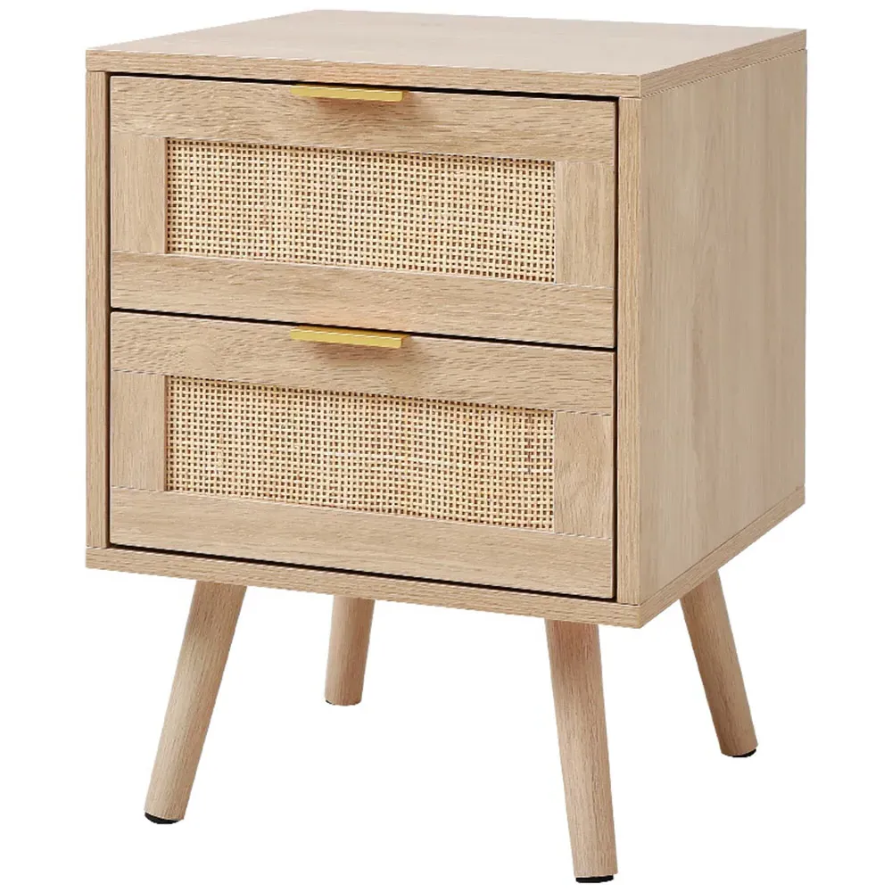 2 Pack 2 Drawer Rattan Side Cabinet - Brown