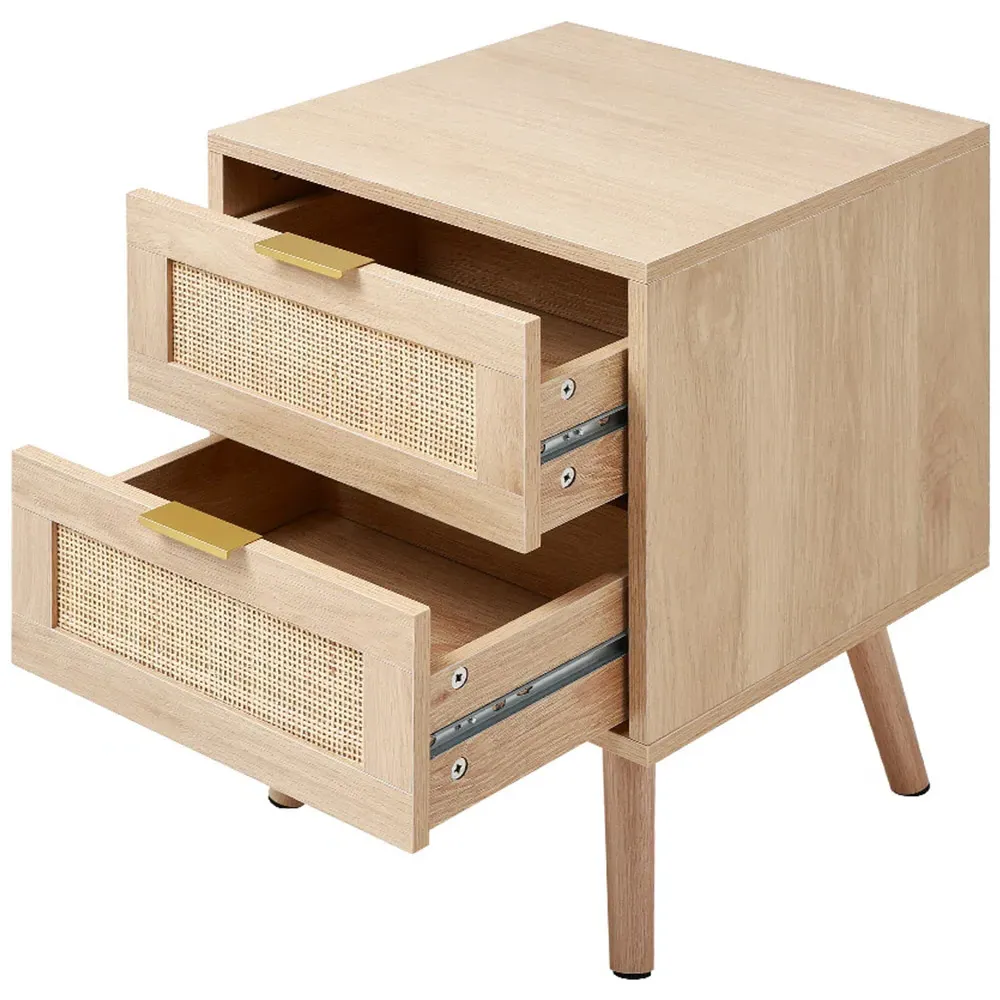 2 Pack 2 Drawer Rattan Side Cabinet - Brown