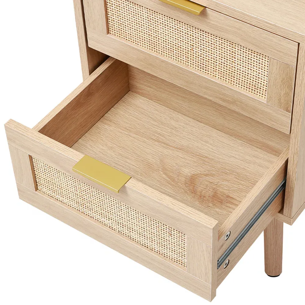 2 Pack 2 Drawer Rattan Side Cabinet - Brown