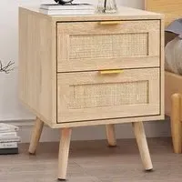 2 Pack 2 Drawer Rattan Side Cabinet - Brown