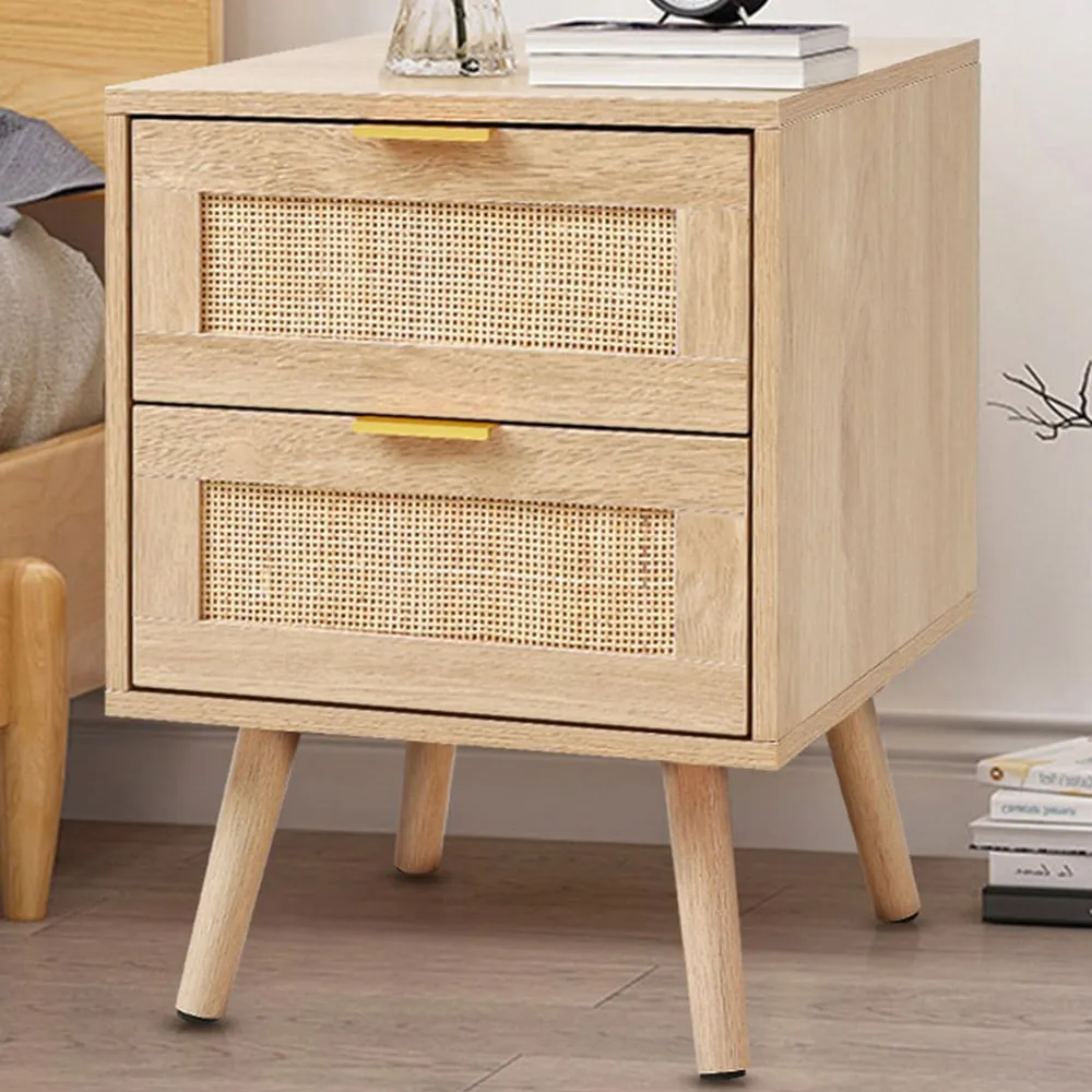 2 Pack 2 Drawer Rattan Side Cabinet - Brown image