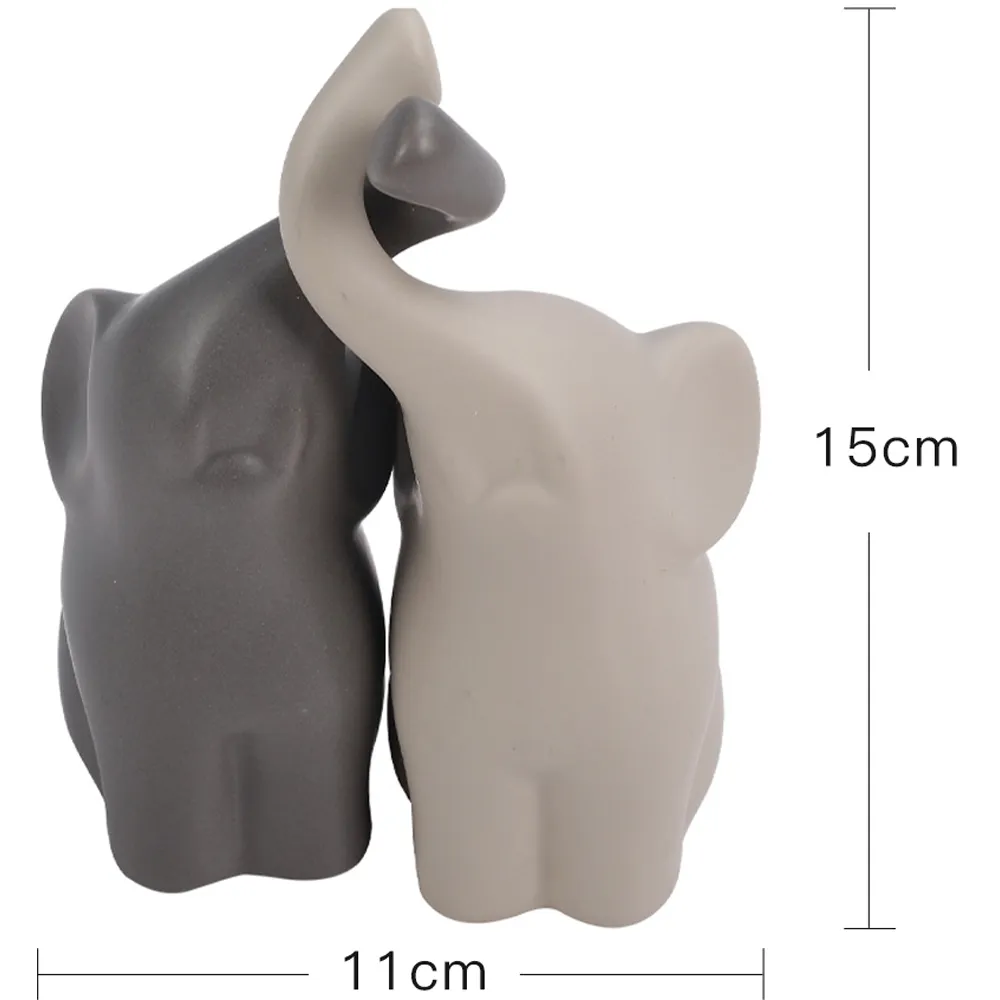 2 Piece Couple Elephant Ornament Set - Grey, Ceramic