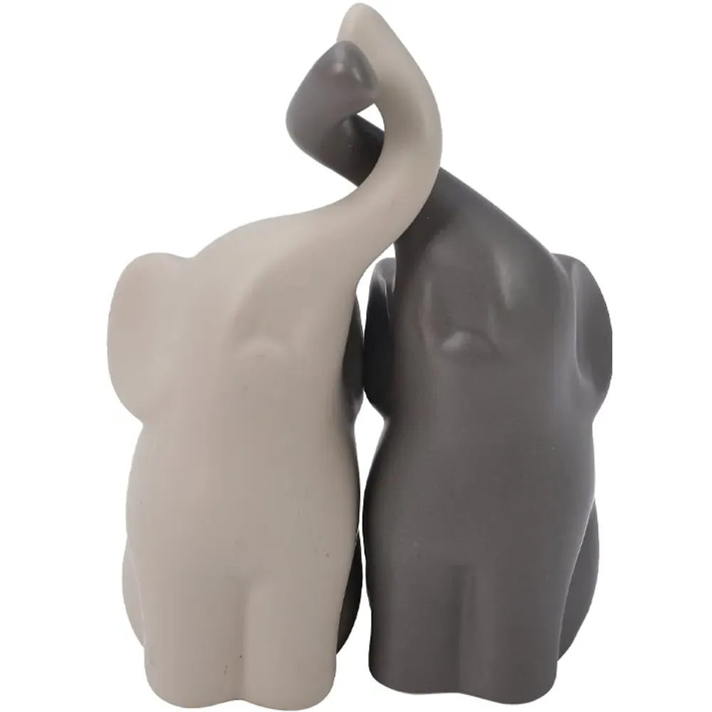 2 Piece Couple Elephant Ornament Set - Grey, Ceramic image