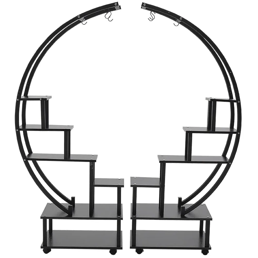 2 Piece Half Moon Plant Stand - Black