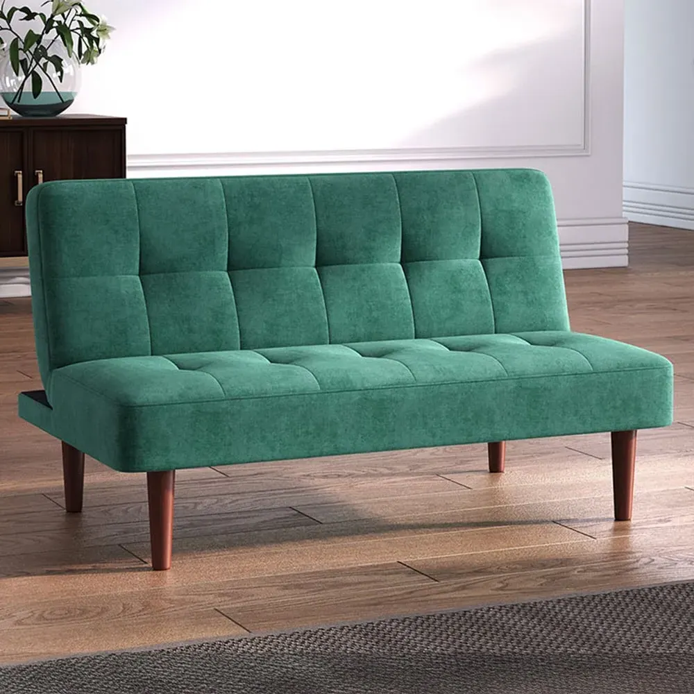 2-Seater Convertible Tufted Sofa Bed - Green image