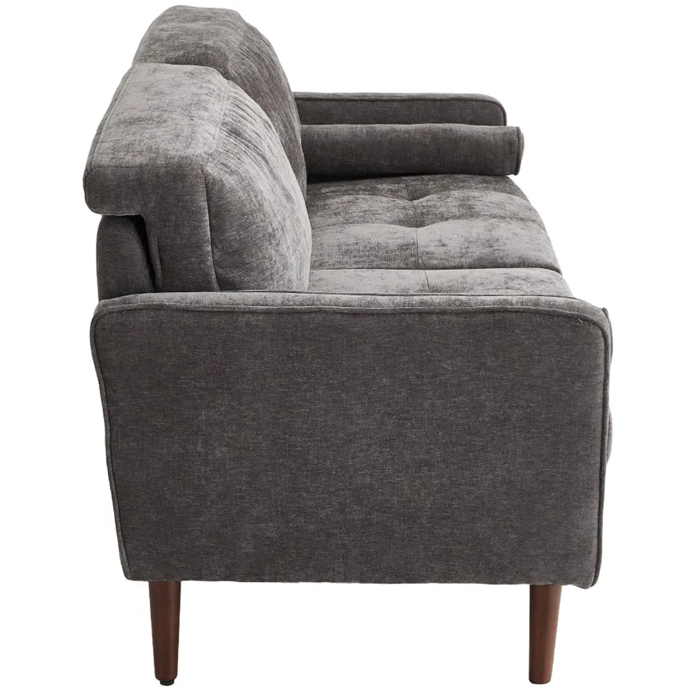 2-Seater Sofa with Cylindrical Pillows - Grey, Chenille