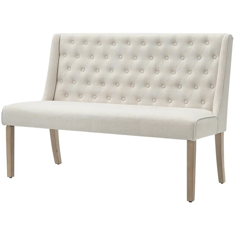 2 Seater Upholstered Tufted Dining Bench - Beige