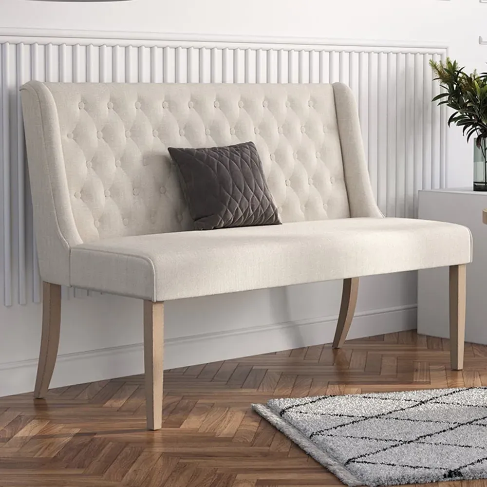 2 Seater Upholstered Tufted Dining Bench - Beige