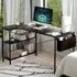 2 Shelf L-Shaped Office Desk with Storage Bag - Black