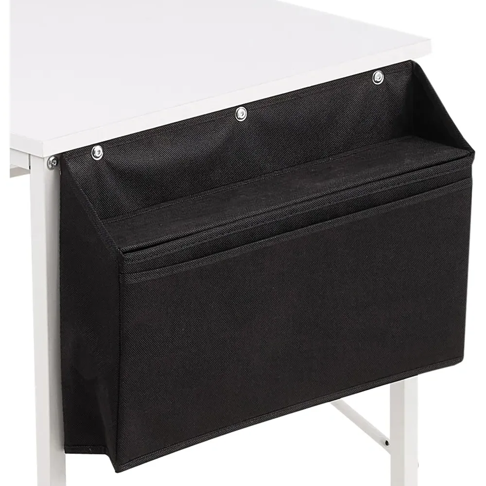 2 Shelf L-Shaped Office Desk with Storage Bag - White
