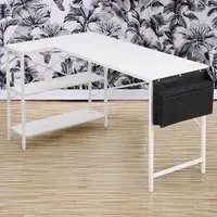 2 Shelf L-Shaped Office Desk with Storage Bag - White
