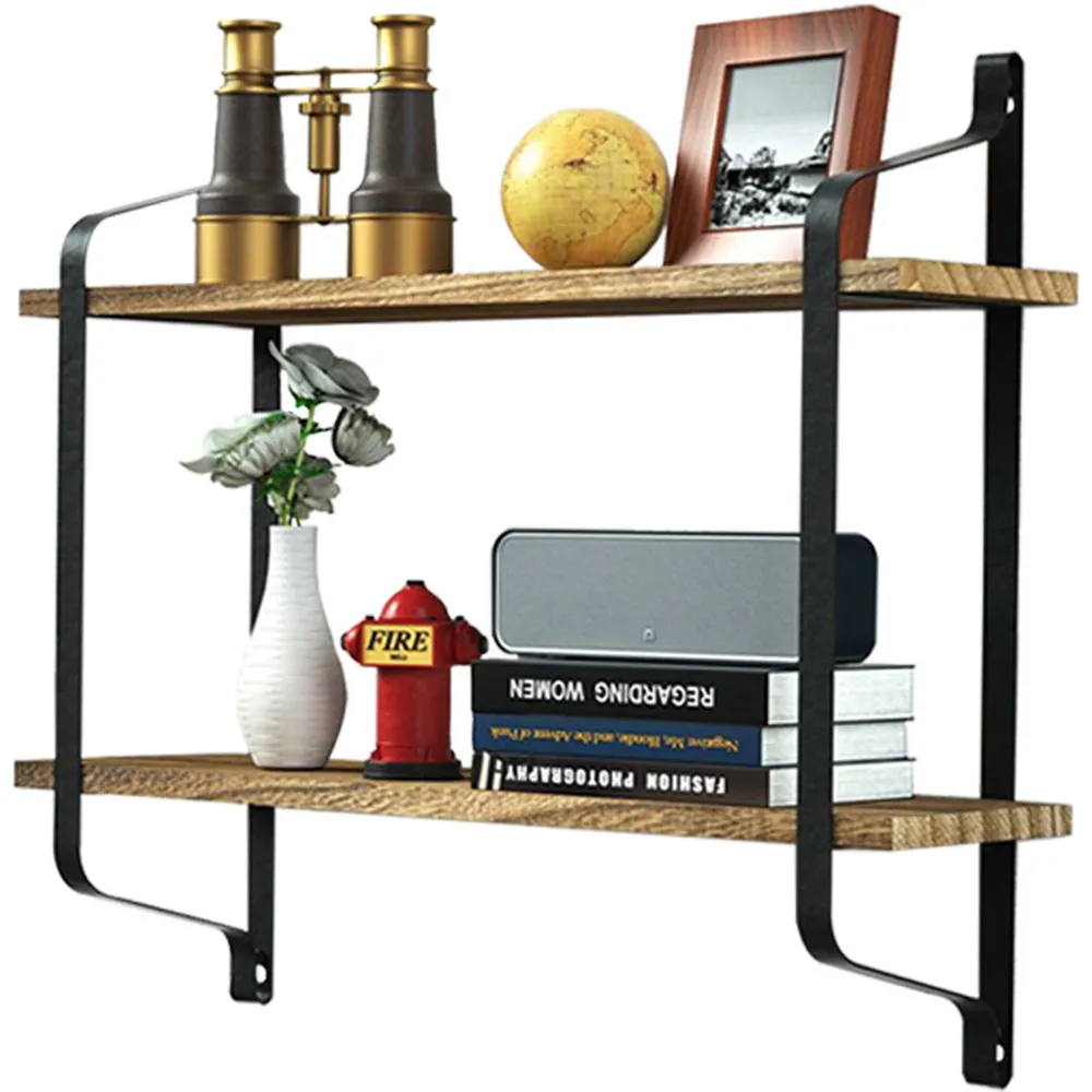 2 Tier Industrial Wall Shelf - Wood