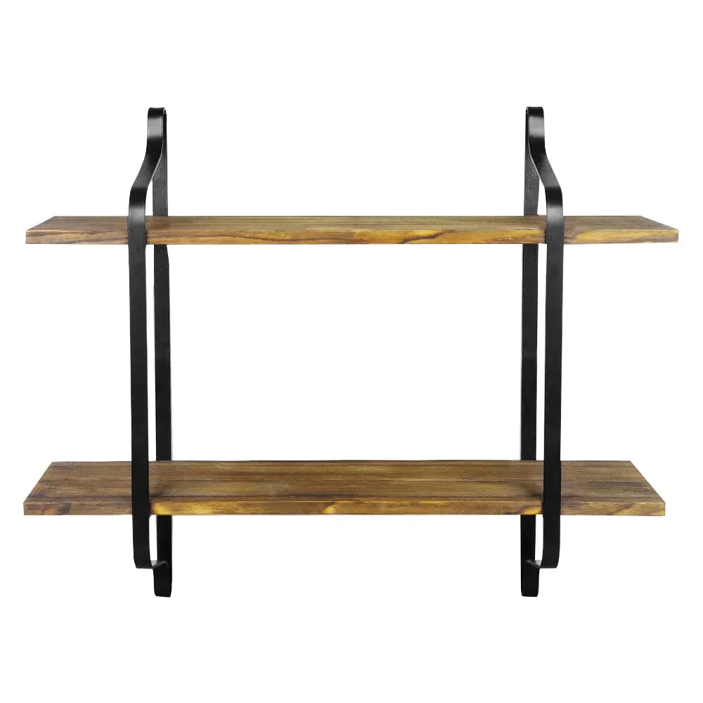 2 Tier Industrial Wall Shelf - Wood