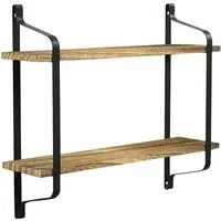 2 Tier Industrial Wall Shelf - Wood