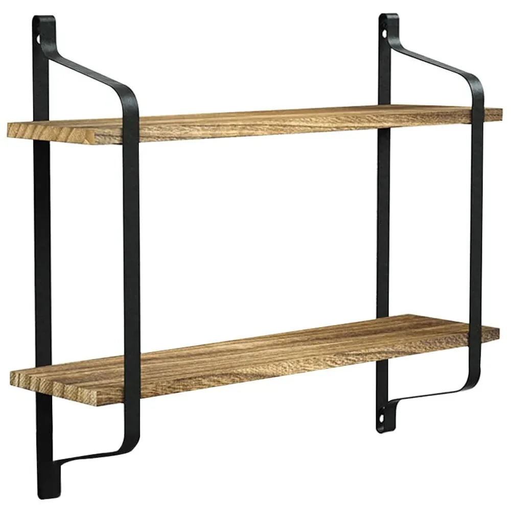 2 Tier Industrial Wall Shelf - Wood image